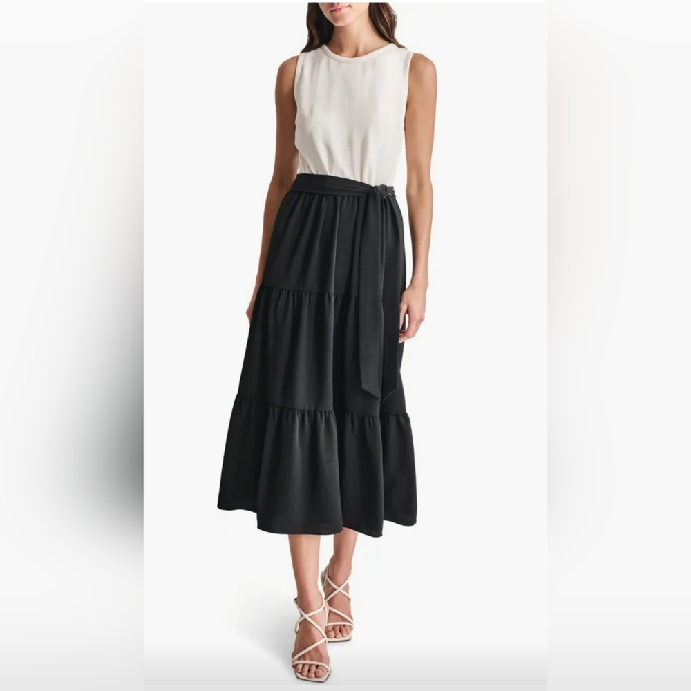DKNY Colorblock Tiered Midi Dress, Size S - Picture 2 of 4